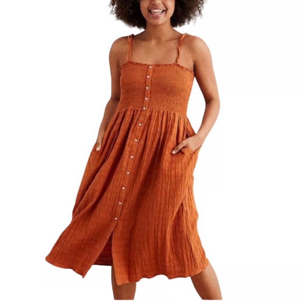AERIE smocked bodice burnt orange midi tank dress size L